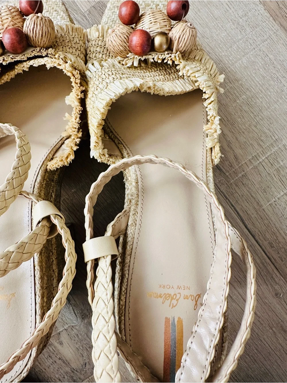 Sam Edelman Tate Woven Natural Raffia Beaded Platform Sandals